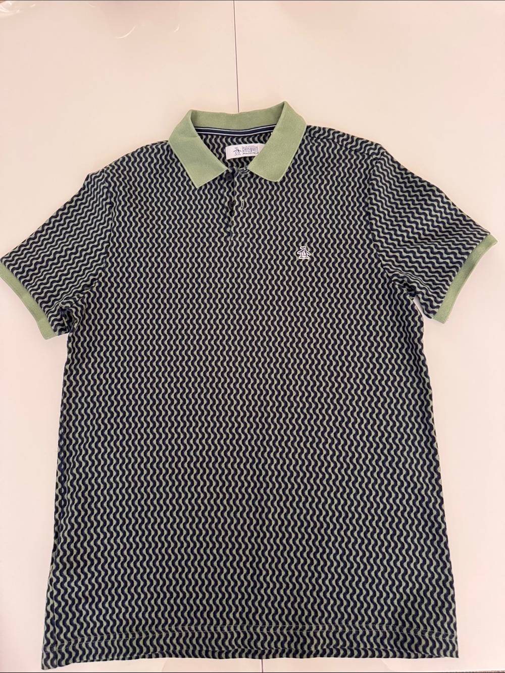 Original Penguin Black Polo with Light Green Collar and Cuffs